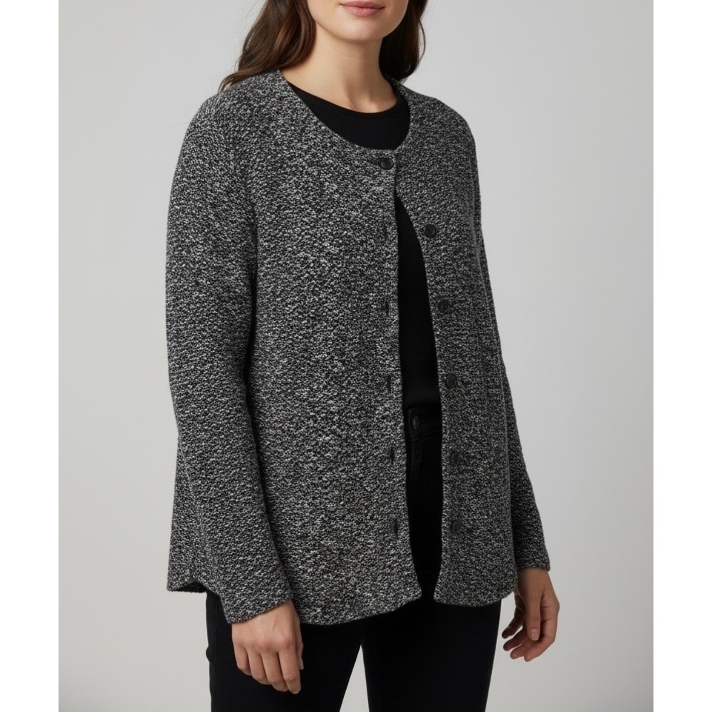 Alfred Dunner Womens 18W Black White Marled Knit Button Front Cardigan Sweater